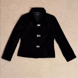 Jones New York Black Velour Blazer with Silver Buckles